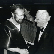 Die Walküre by Wagner; JT as Wotan - post performance with Wolfgang Wagner; Bayreuth Festival; 1998; photo: Joerg Schulze